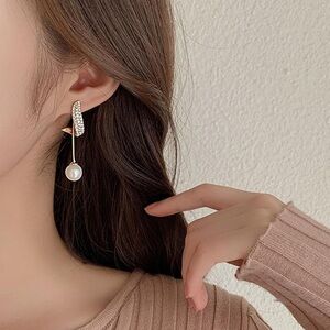 Long Tassel Pearl Dangle Earrings Crystal Bow Earrings Luxury Full Rhinestone